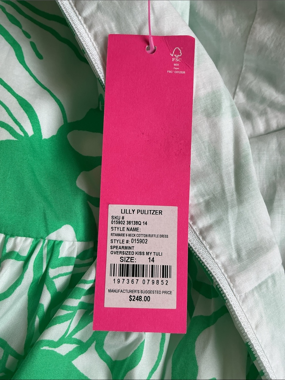 NWT Lilly Pulitzer RitaMarie V-Neck Ruffle Dress Spearmint Green Size 14 - Picture 13 of 13